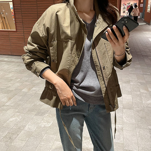 F50韩国新款宽松防雨挡风简约立领长袖秋季女风衣外套通勤 - 图0