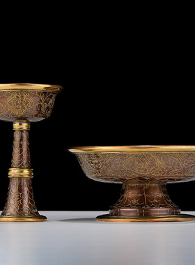 紫铜手工护法杯烤色雕花供具八吉祥雕花供杯供护法杯大号15cm