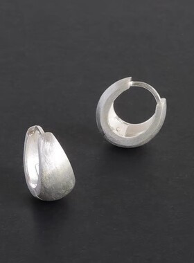 韩版时尚925纯银磨砂手工拉丝耳扣女耳圈简约高级感冷淡风耳环ins