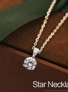 s925纯银项链甜美简约圆形精致锆石项链韩版气质轻奢设计感银饰品