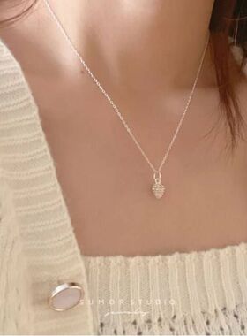 925纯银松子项链女 ins简约锁骨链气质小众设计感冷淡风饰品