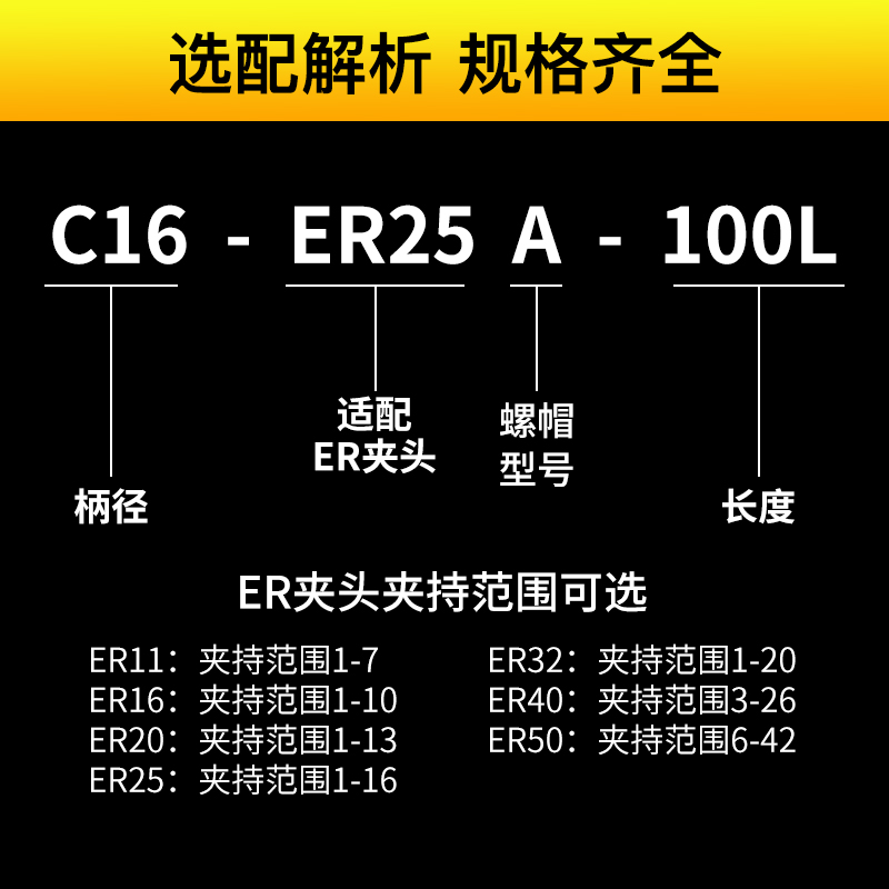 ER延长杆A型方螺帽加长杆多孔钻轴深孔加工杆C10-ER11/ER16/ER20 - 图2