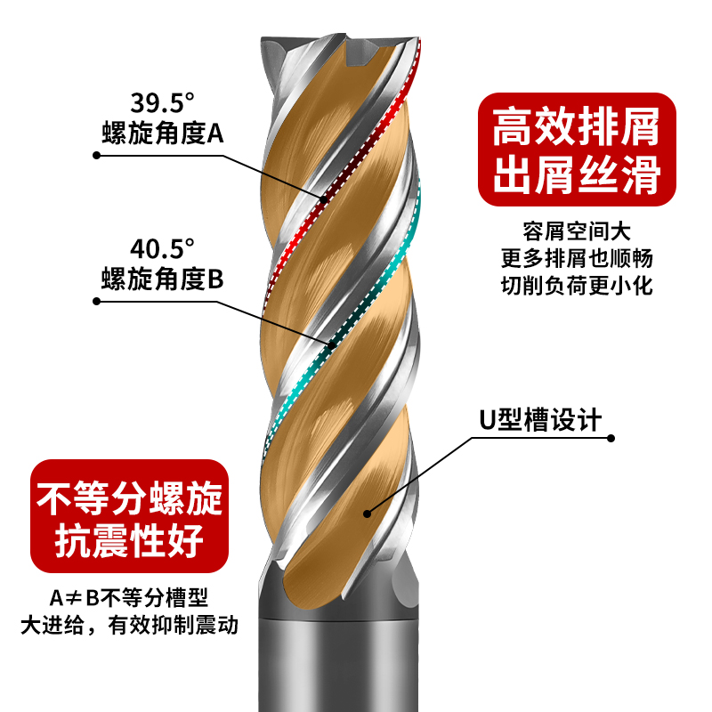 70度4刃12钨钢铣刀CNC数控刀具加工中心动态铣平底加长四刃立铣刀 - 图1