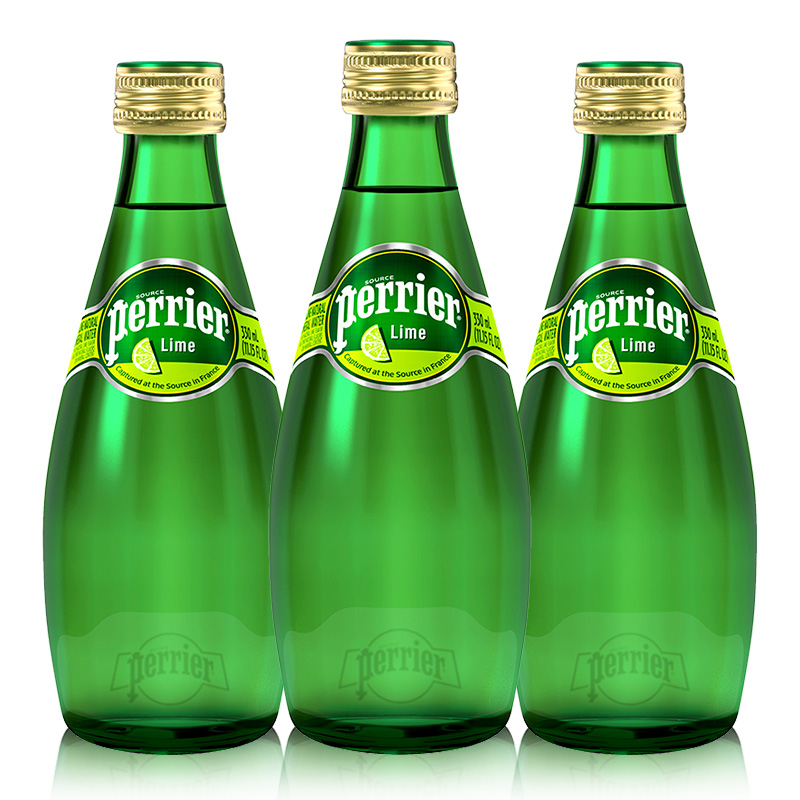 法国进口巴黎水Perrier天然含气气泡水青柠味 330ml*24瓶装苏打水 - 图0