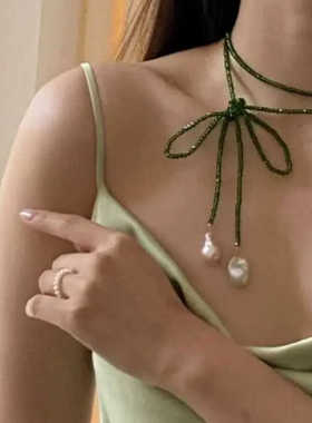 绿砂石法式复古天然ins风项链