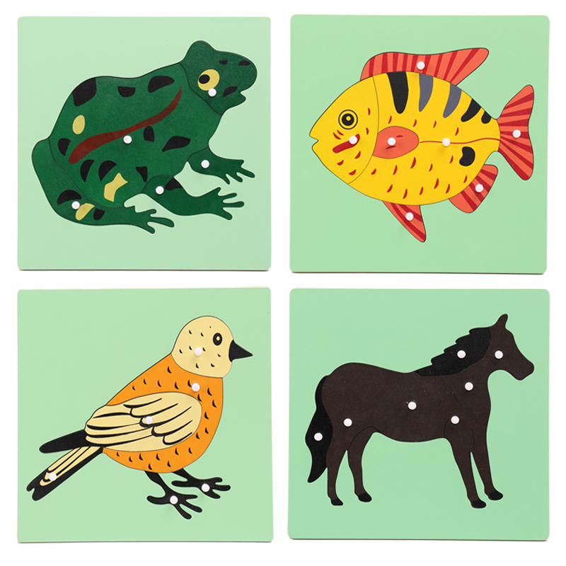 蒙氏教具动植物嵌板手抓板木质形状拼板 1-3-6岁儿童动物植物拼图 - 图0
