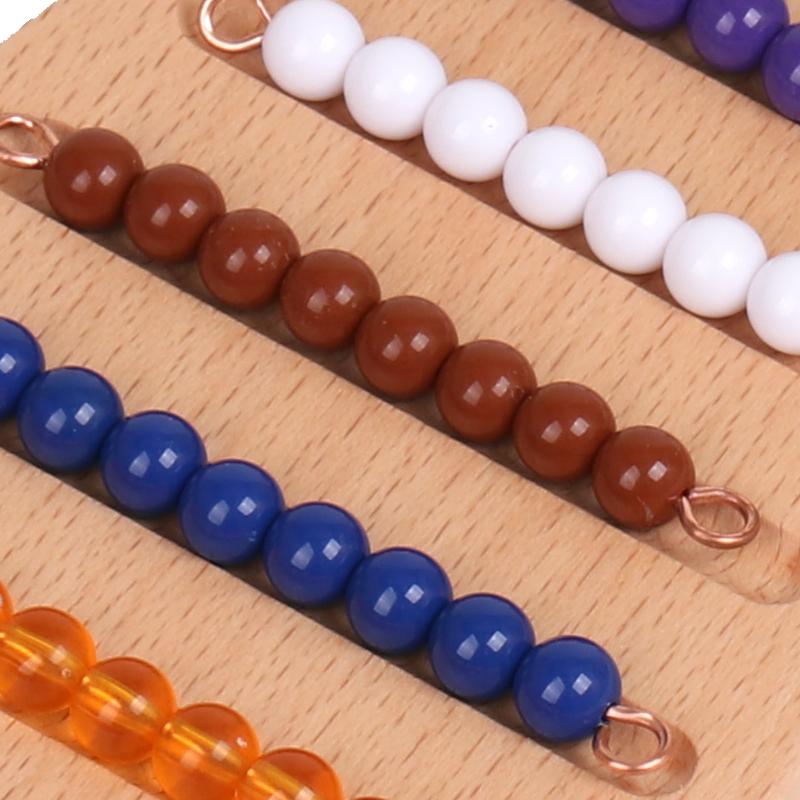 蒙氏数学教具蒙台梭利彩色串珠台阶板组榉木彩色串珠及整理架 - 图2