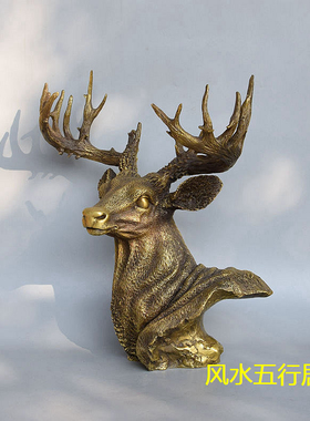 鹿头桌面摆件黄铜中式
