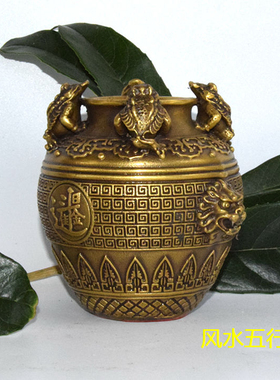 小号四方纳财黄铜古典风送礼摆件