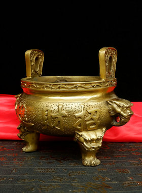 黄铜三足圆口香炉装饰品