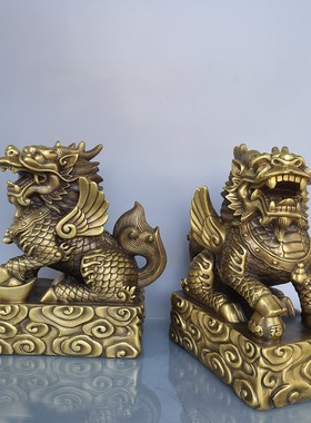 纯铜麒麟一对装饰品摆件