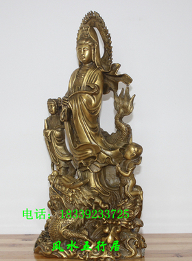 纯铜观音菩萨金童玉女摆件佛像
