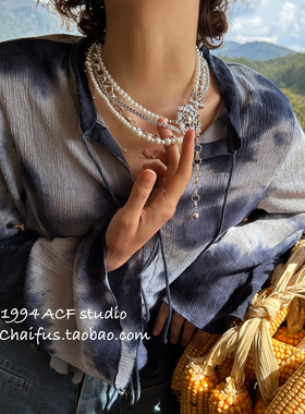 欧美宫廷风做旧液态拼接项链