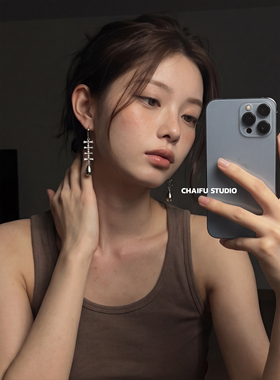 美式极简锆石鱼骨设计感耳环耳钩