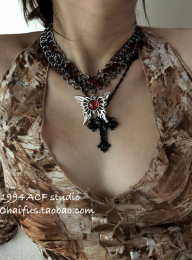 暗黑中性风蝴蝶恶魔之眼项链