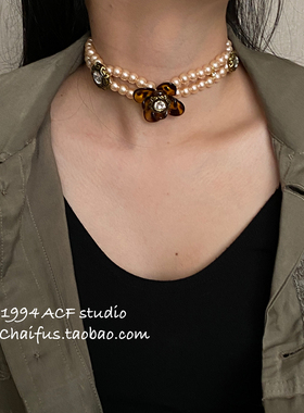 欧美做旧个性双层珍珠项链