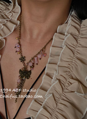 古着风民族串珠蝴蝶项链