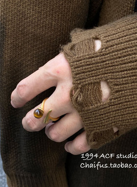 INS风小众镶嵌天然石戒指