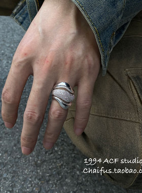 柴夫工作室/J249 美式嘻哈异形宽版编织戒指夸张金属开口食指戒