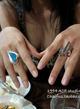 欧美中性风异形轮廓拉丝戒指