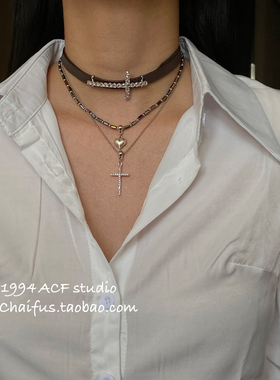 美式朋克多层十字架项链