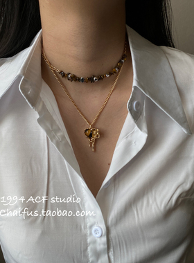 复古vintage叠戴虎眼石项链