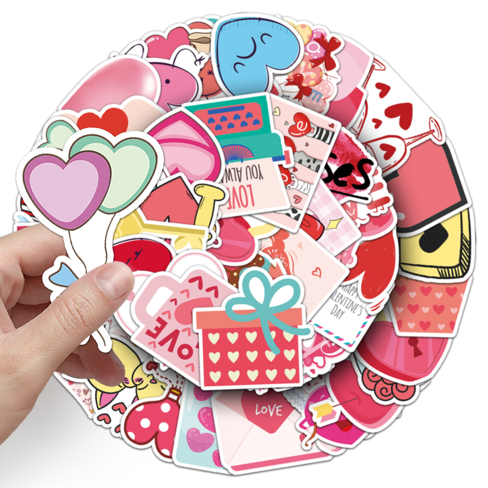 50张甜蜜情人节INS风卡通装饰贴纸行李箱滑板车汽车冰箱防水贴纸