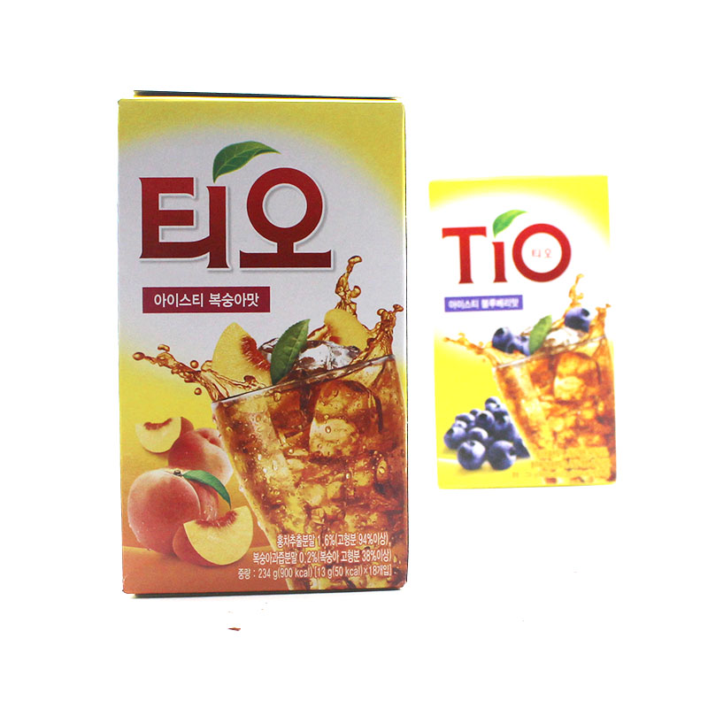 韩国进口东西tio水蜜桃味蓝莓味苹果味冰红茶 ice tea13g*18条/盒 - 图0