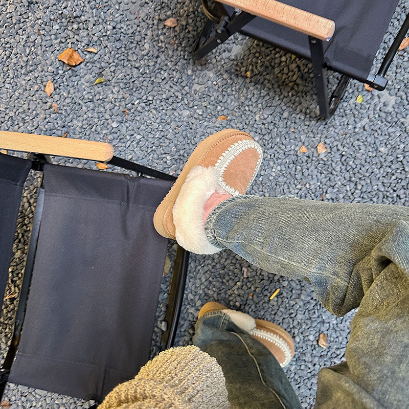 冬季羊皮毛一体勾线雪地靴女短筒加厚保暖棉鞋豆豆鞋羊毛包子鞋,淘宝优惠券,粉丝福利购,淘宝优惠卷