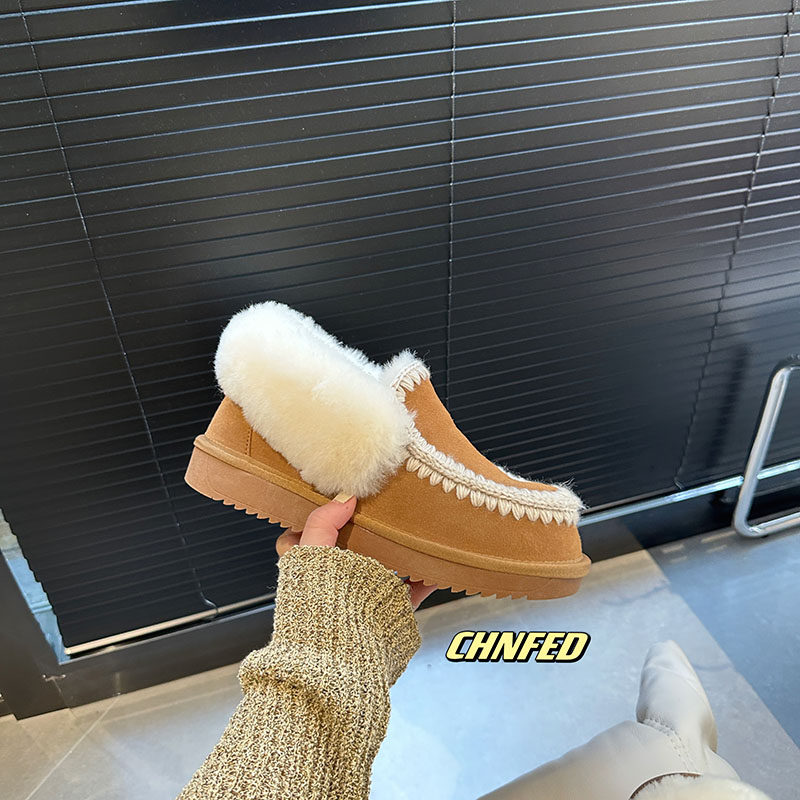 冬季羊皮毛一体勾线雪地靴女短筒加厚保暖棉鞋豆豆鞋羊毛包子鞋,淘宝优惠券,粉丝福利购,淘宝优惠卷