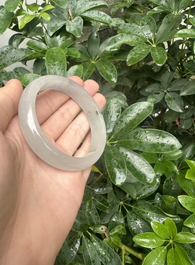 晴水飘花翡翠玉手镯冰种淡绿浅绿玉镯子处理冰透油青玉镯59圈口