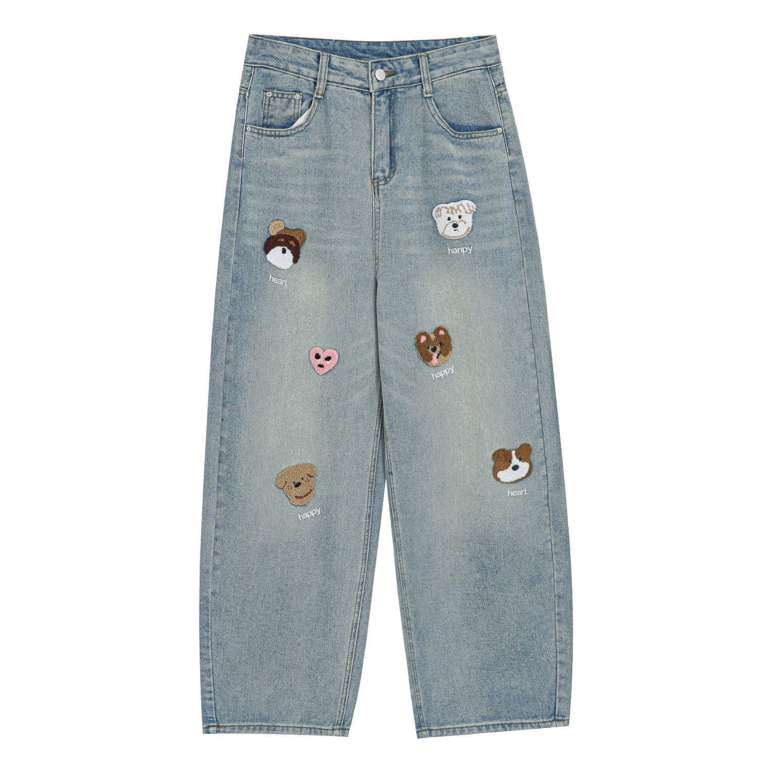 大码女装绝美小狗刺绣牛仔裤胖mm秋冬加绒美式复古宽松直筒阔腿裤,淘宝优惠券,粉丝福利购,淘宝优惠卷