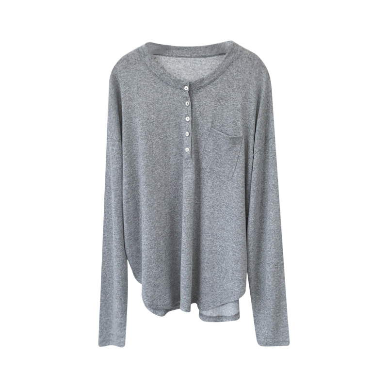 纽扣设计感扣雪花透视长袖防晒衣女夏季宽松圆领套头纯色空调衫女 - 图3