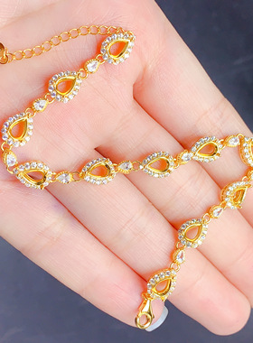 925银三色手链空托水滴形4x6m