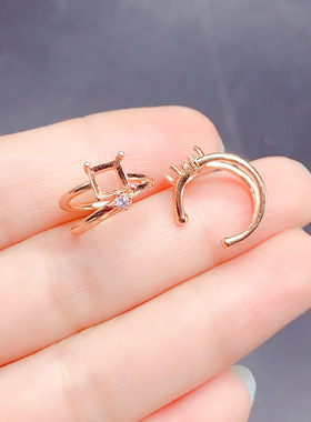 925银三色耳钉空托方形5x5m