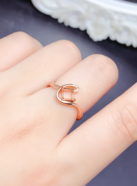 925银双色戒指空托方形5x5m