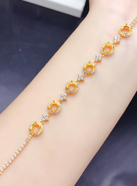 925银三色手链空托圆形5x5m