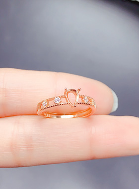 925银三色戒指空托水滴行形