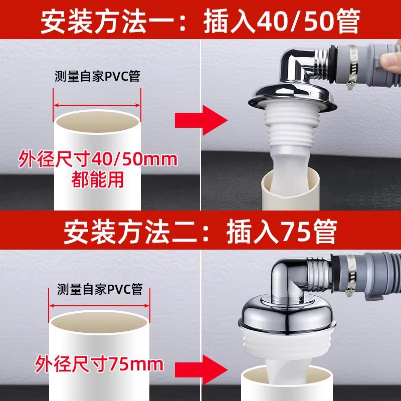 洗衣机排水管防溢水防臭下水管地漏专用接头盖板下水管三通两用头-图2