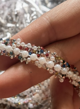 小香风珠链贴条花边织带背胶diy服装婚纱帽子装饰辅料重工配件