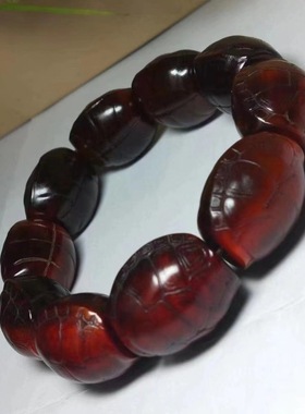 藏式天然西藏牦牛角雕刻龟壳手串