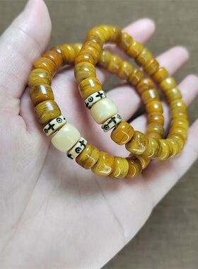 文玩真品脱脂风化老料牛骨佛珠手