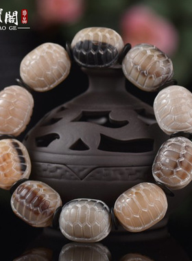 藏式天然西藏牦牛角雕刻龟壳手串