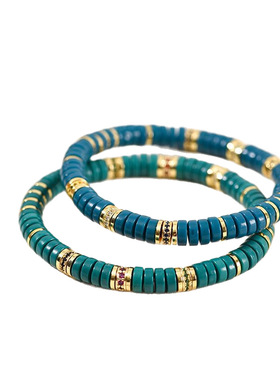 藏式高瓷绿松石彩钻手串直切药片