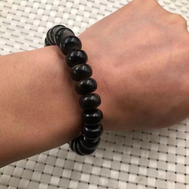 文玩收藏真品黑驴蹄子单圈手串手链佛珠念珠吊坠手把件无事牌 - 图1