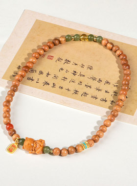 木招财猫双圈绿檀木手串新中式国