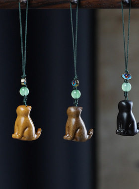 绿檀檀香木雕可爱动物吊坠diy包