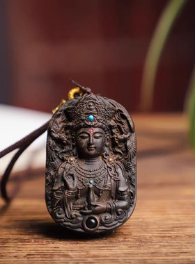 工厂直销沉香吊坠龙凤观音双面精