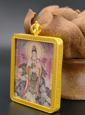 单面描金观音4x5八宝莲花万字壳