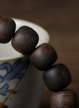 越南芽庄白奇楠沉香手串天然桶珠